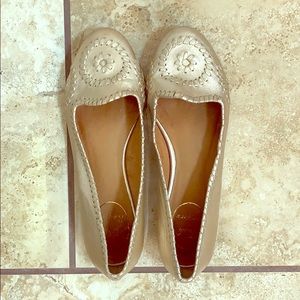 Jack Rogers Gold Loafers, Size 7.5